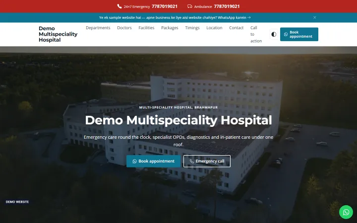 Demo hospital website on a desktop screen