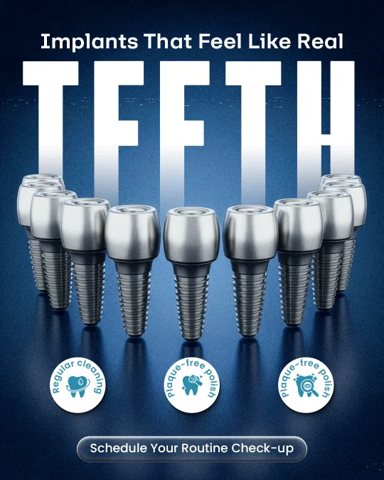 Dental clinic poster (design sample): Implants That Feel Like Real Teeth