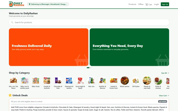DailyRashan grocery delivery website screenshot